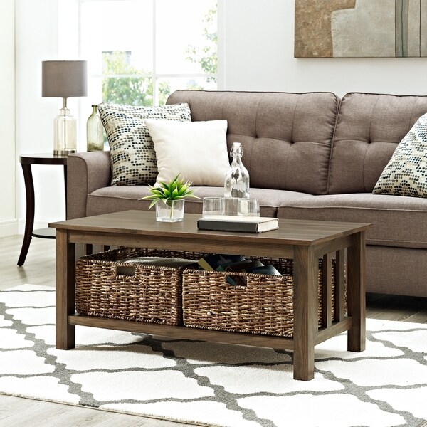 40 Coffee Table With Wicker Storage Baskets X 22 18h 40 Coffee Table With Wicker Storage Baskets X 22