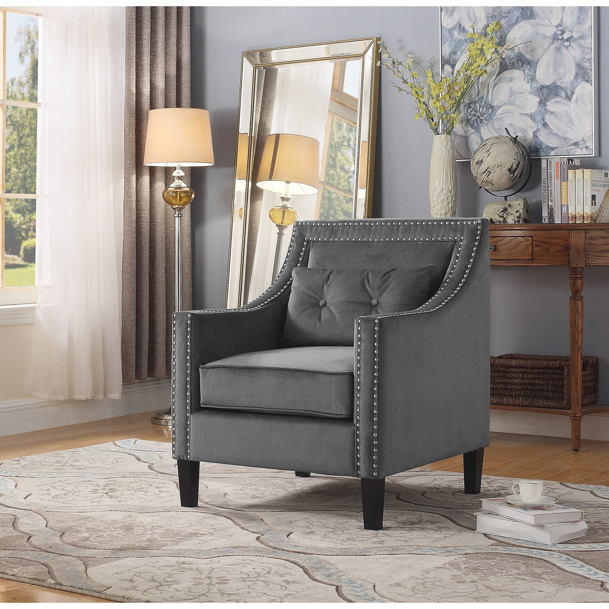 Best Master Furniture Upholstered Accent Arm Chair Grey Glam, Victorian
