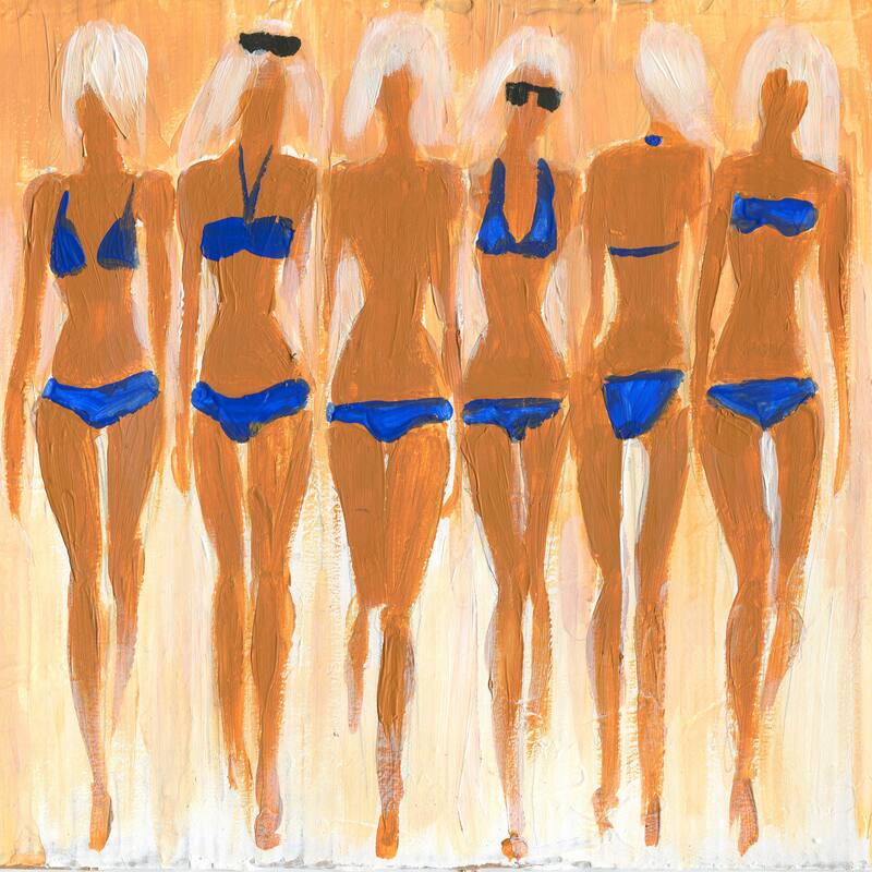'Tiny Blue Bikinis' Painting Print on Wrapped Canvas - Multi-Color
