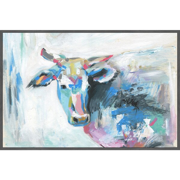 Marmont Hill - Handmade Pastel Cow Floater Framed Print on Canvas