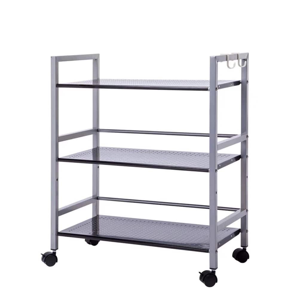 3 Tier Shelf Wire Mesh Rolling Cart Serving Organization Kitchen Cart