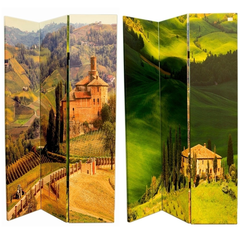 Eye-catching Canvas Room Divider With Prairie Print, Multicolor