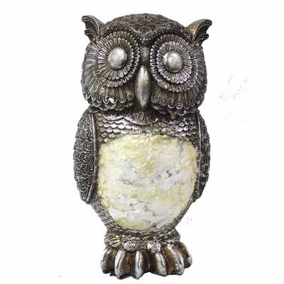 Well-Designed Polyresin Owl Figurine, Silver And White