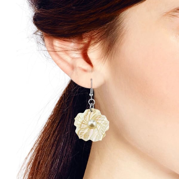 Real Shell Transparent Earrings Jewellery Drop dangle hook handmade New