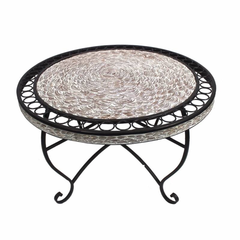 Sturdy Round Metal Table with Mosaic Motif, Gray And Black - Overstock ...