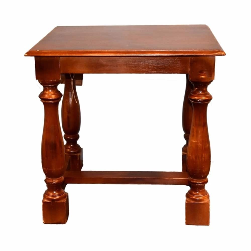 Old-Style Square Wooden Side Table, Brown