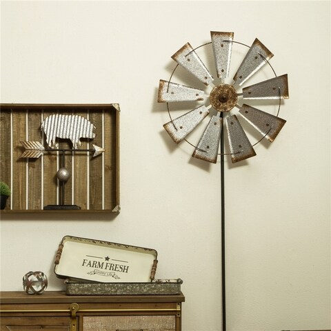 Glitzhome Outdoor Garden Metal Windmill Wall Decor Yard Stake