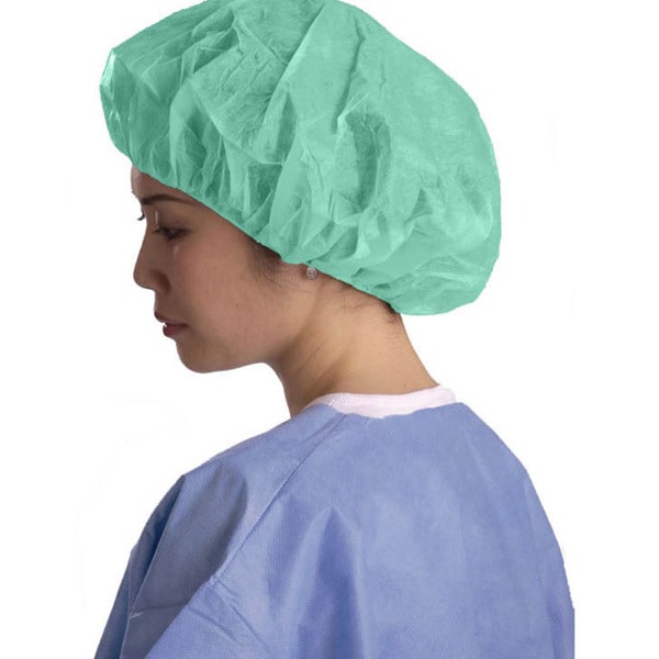 Medline Latex Bouffant Cap 24 inch Green (Pack of 500)   10248404