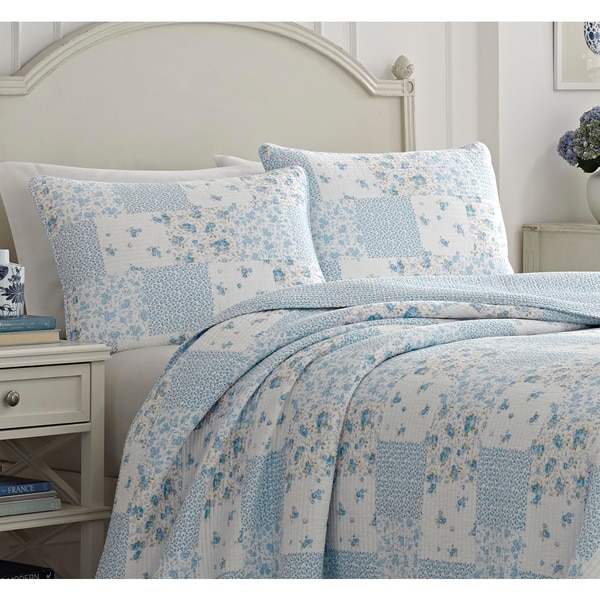 Laura Ashley Patchwork 3 Piece Pre-Washed Cotton Quilt Set Full//Queen