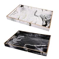 Set of 2 Quinn Rectangular Trays,Black&White