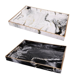 Set of 2 Quinn Rectangular Trays,Black&White