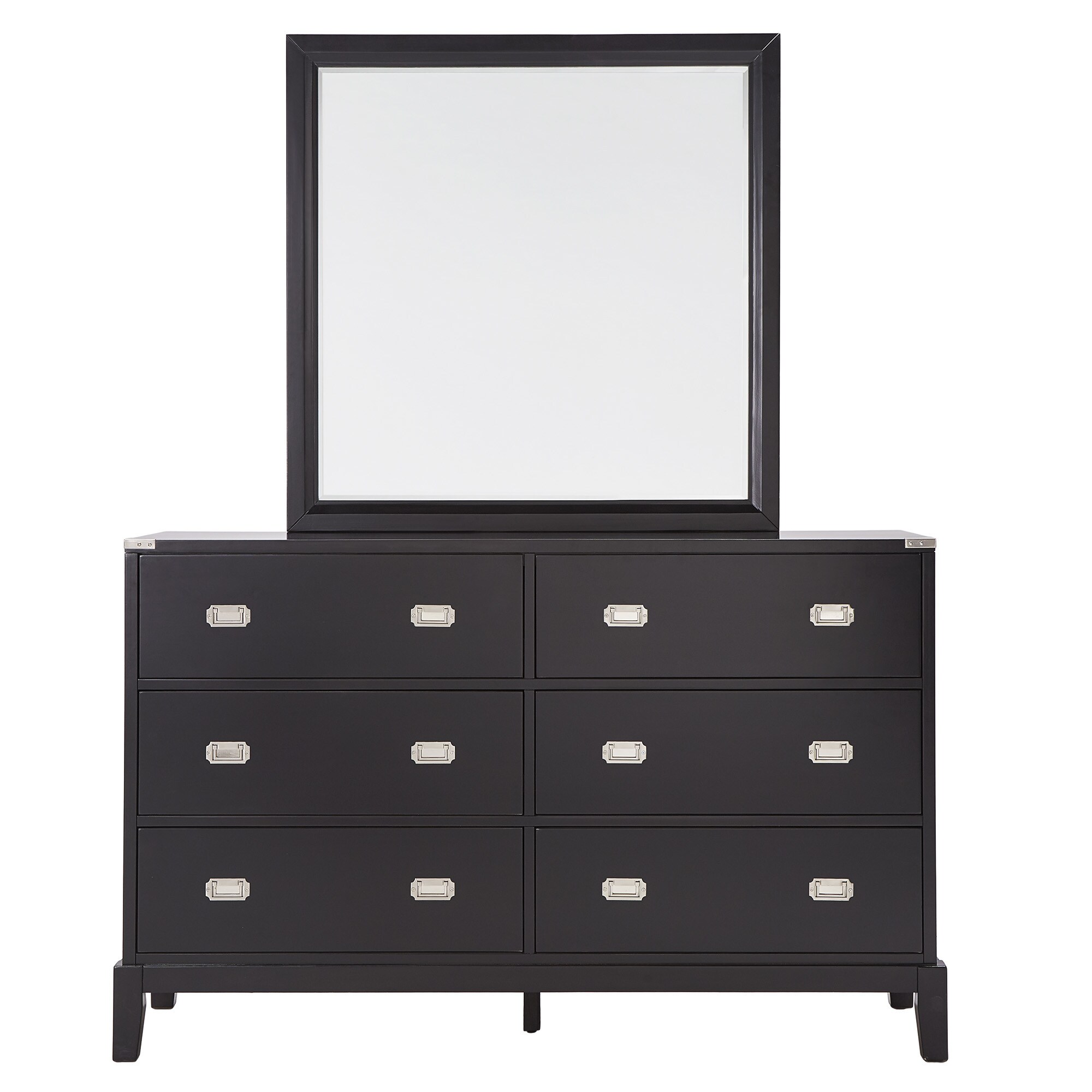 Shop Lonny 6 Drawer Black Wood Campaign Dresser And Mirror By