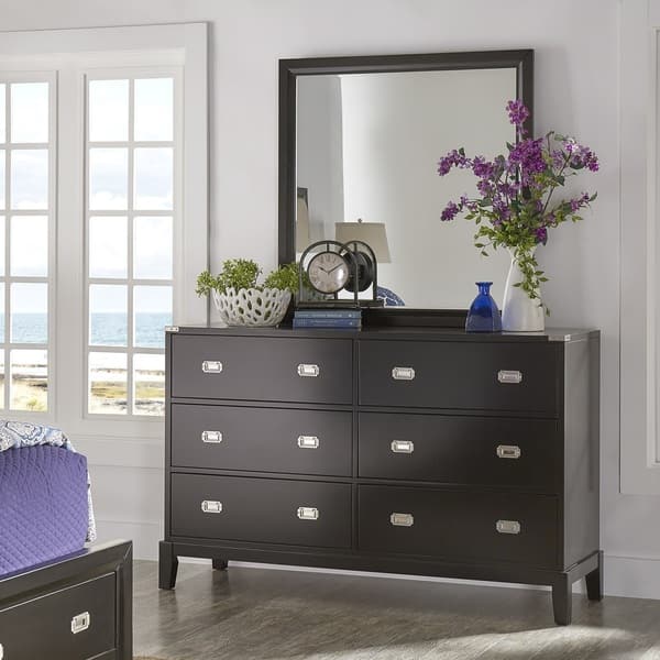 Shop Lonny 6 Drawer Black Wood Campaign Dresser And Mirror By