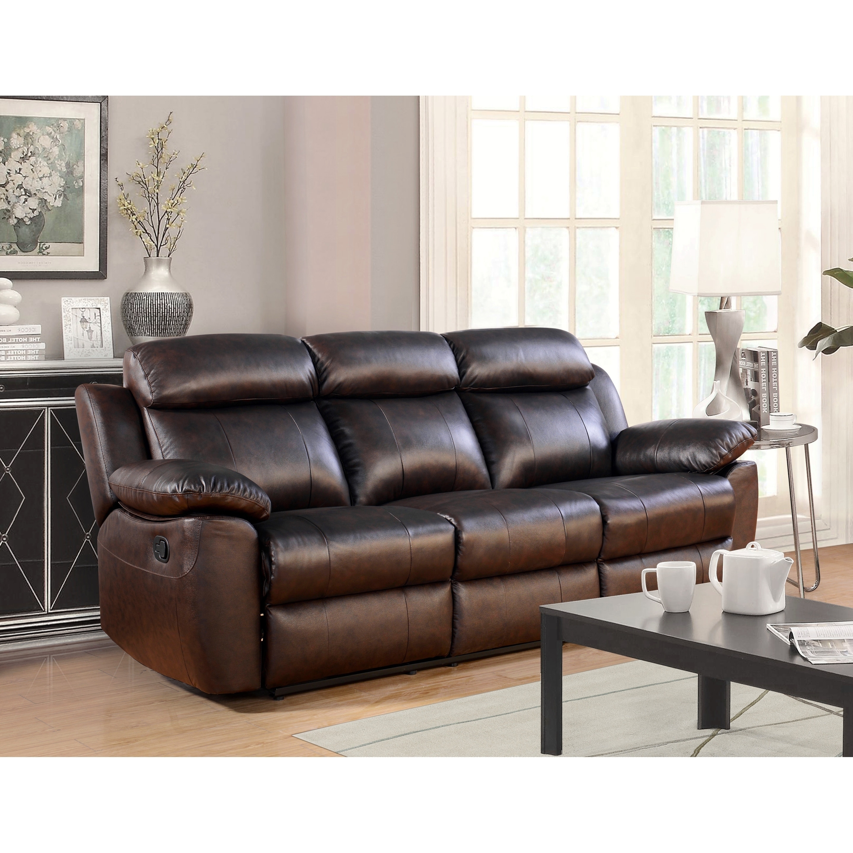 Abbyson Braylen Top Grain Leather Reclining Sofa