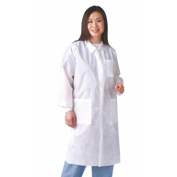 Medline White Medium Traditional Collar Disposable Lab Coat (Pack of