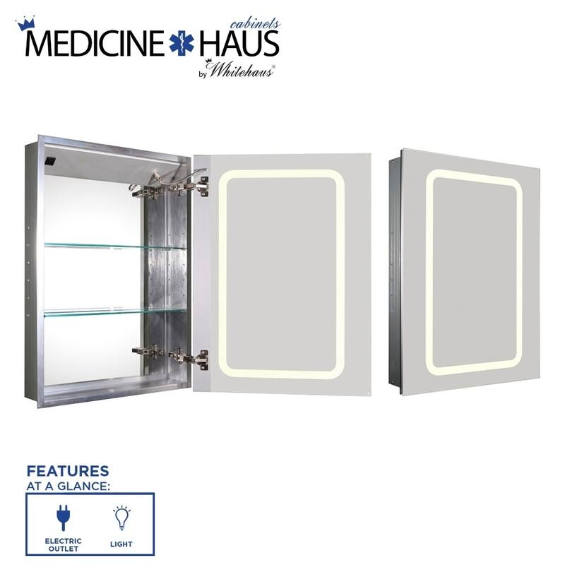 Whitehaus Collection Medicinehaus Recessed Single Door Medicine Cabinet with Outlet and LED Power Dimmer for Light