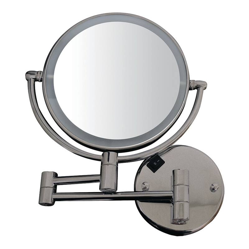 Whitehaus Collection Round Wall Mount Dual Led 7X Magnified Mirror - Nickel Finish - Metal