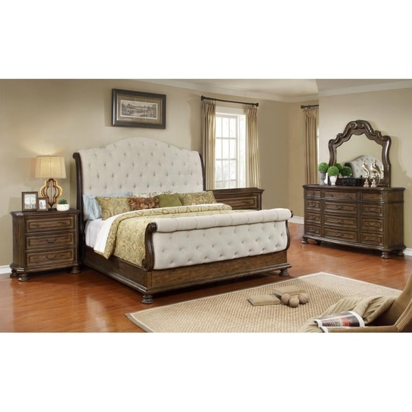 Best Master Furniture Weathered Oak Sleigh Upholstered 5 Pcs Best Master Furniture Weathered Oak Sleigh Upholstered 5 Pcs Bedroom Set