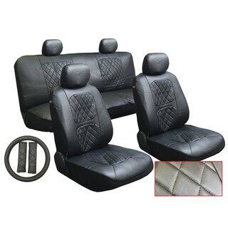 13Pcs Leatherette Chrysler Black Seat Cover Set SteeringSeat Belt Pad