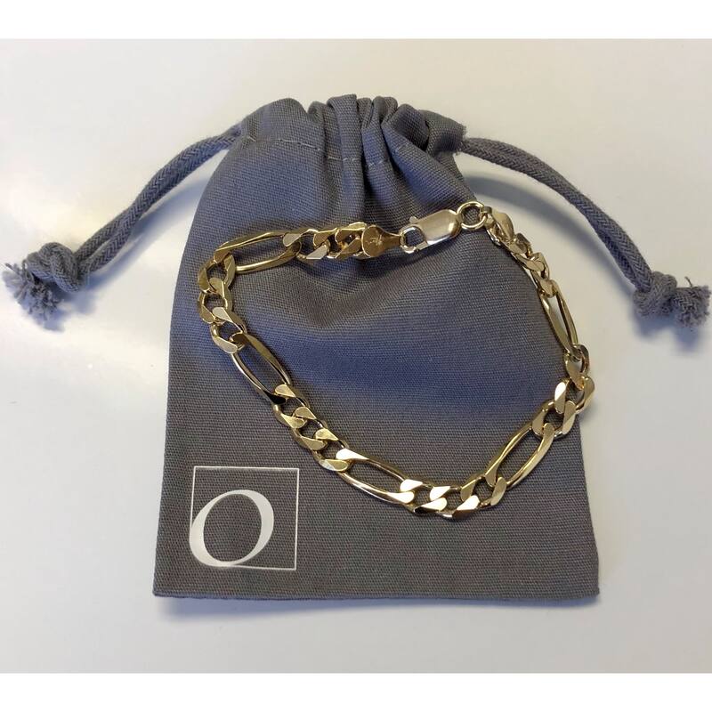 Yellow Gold Plated Silver 7 mm Beveled Figaro Bracelet (7-9 Inch)
