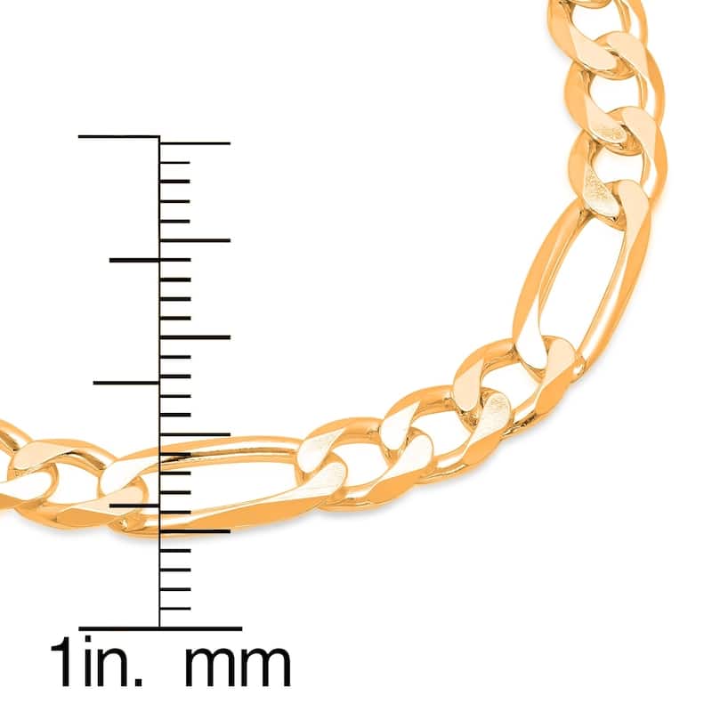 Yellow Gold Plated Silver 7 mm Beveled Figaro Bracelet (7-9 Inch)