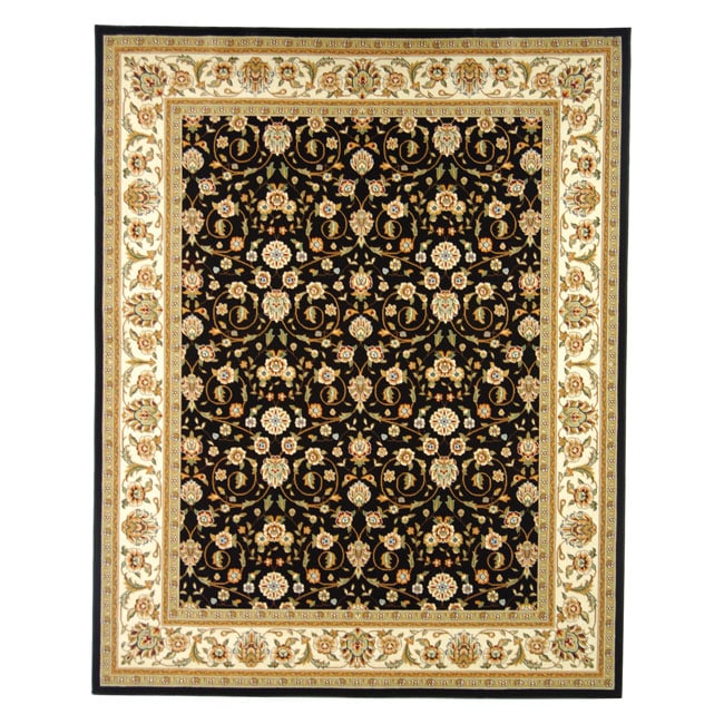 Lyndhurst Collection Traditional Polypropylene Black/ivory Rug (53 X 76)