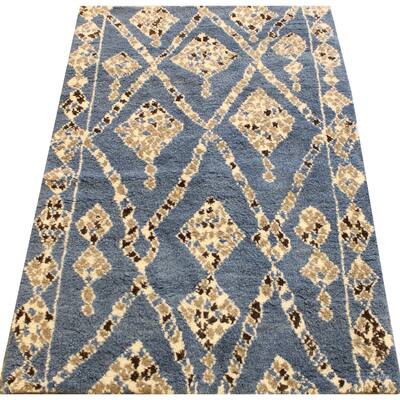 Arshs Moroccan Arya Maeve Blue/Ivory Wool Rug - 4' x 6'
