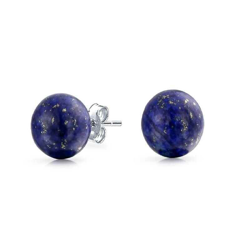Sterling Silver Lapis 8mm Ball Stud Earrings Blue On Lapis 8mm Ball Stud Earrings Blue