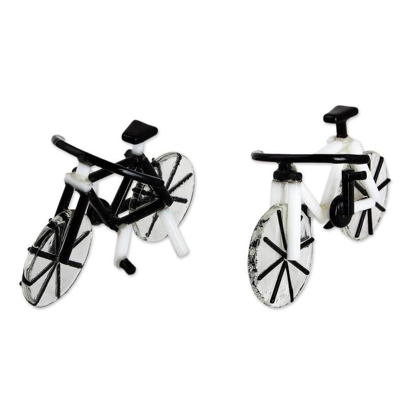 Handmade Art Glass Miniatures, 'Vintage Bicycles' (Mexico)