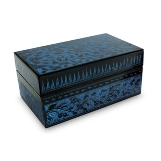 Handmade Blue Fantasy Lacquered Wood Box (Thailand)