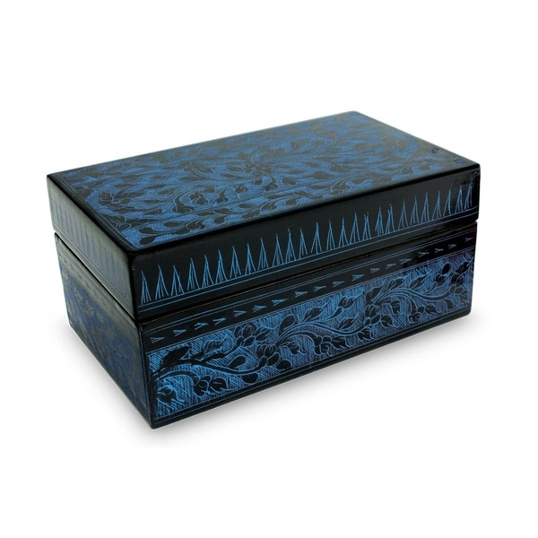 Handmade Blue Fantasy Lacquered Wood Box (Thailand). Opens flyout.