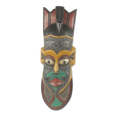 Handmade African Wood Mask, 'Hevi Vi' (Ghana)