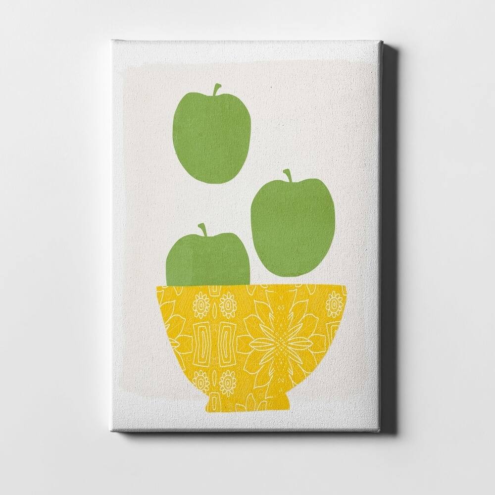 Epic Graffiti "Bowl of Green Apples" by Linda Woods, Giclee Canvas Wall Art