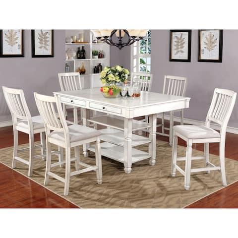 Furniture of America Keer White Solid Wood 7-piece Counter Dining Set