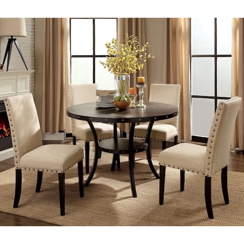 Furniture of America Sika Walnut Solid Wood 5-piece Round Dining Set
