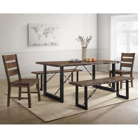Furniture of America Mass Rustic Walnut Solid Wood 5-piece Dining Set