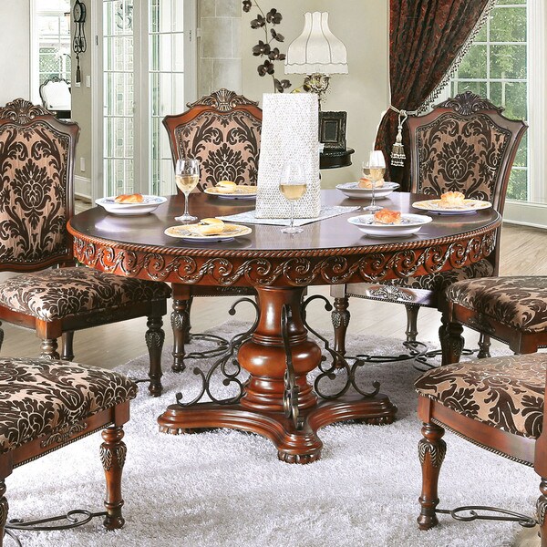 Furniture Of America Tifanil Brown Cherry Finish Wood Metal Round Dining Table Furniture Of America Tifanil Brown Cherry Finish Wood Metal Round Dining Table