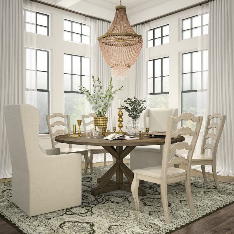 Sabera Shabby Chic Round X-Base 7-piece Dining Set - French Ladder Back by iNSPIRE Q Classic