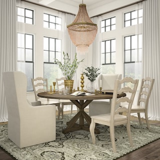Sabera Shabby Chic Round X-Base 7-piece Dining Set - French Ladder Back by iNSPIRE Q Classic