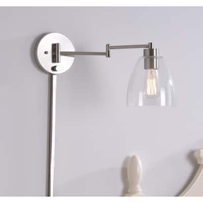 Edie 9.25" Brushed Steel Swing Arm Lamp - brown