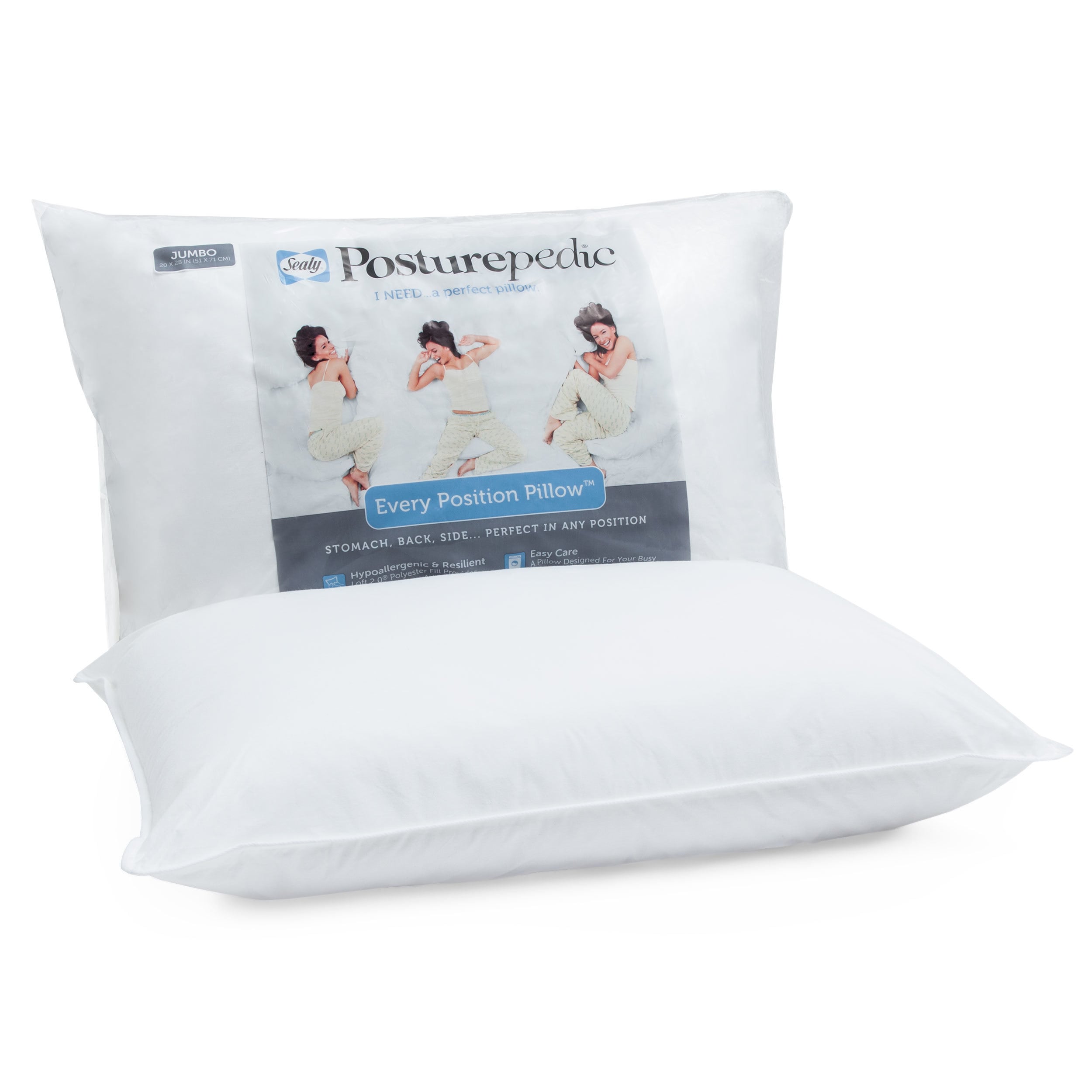 Shop Sealy Every Position Hypoallergenic Jumbo Size Pillow White