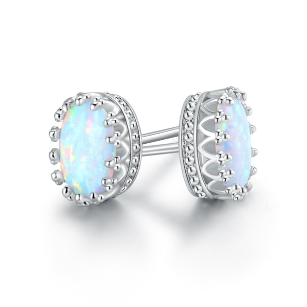 White Opal Gold Plated Crown Stud Earrings On Free White Opal Gold Plated Crown Stud Earrings
