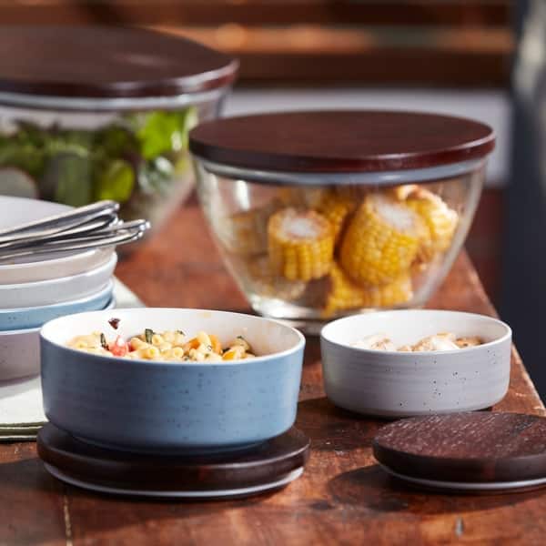 LIBBEY 10-INCH GLASS SALAD SERVING BOWL & 2 STACK IT FOOD STORAGE CONTAINERS  NEW