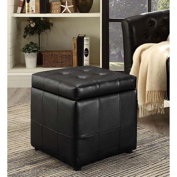 Shop Estero Black Leatherette Tufted Square Ottoman with Storage On