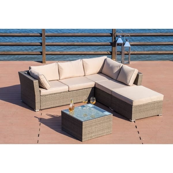 Shop Patio Festival 4 Piece Outdoor Wicker Sectional Sofa Set On Sale Overstock 19387427