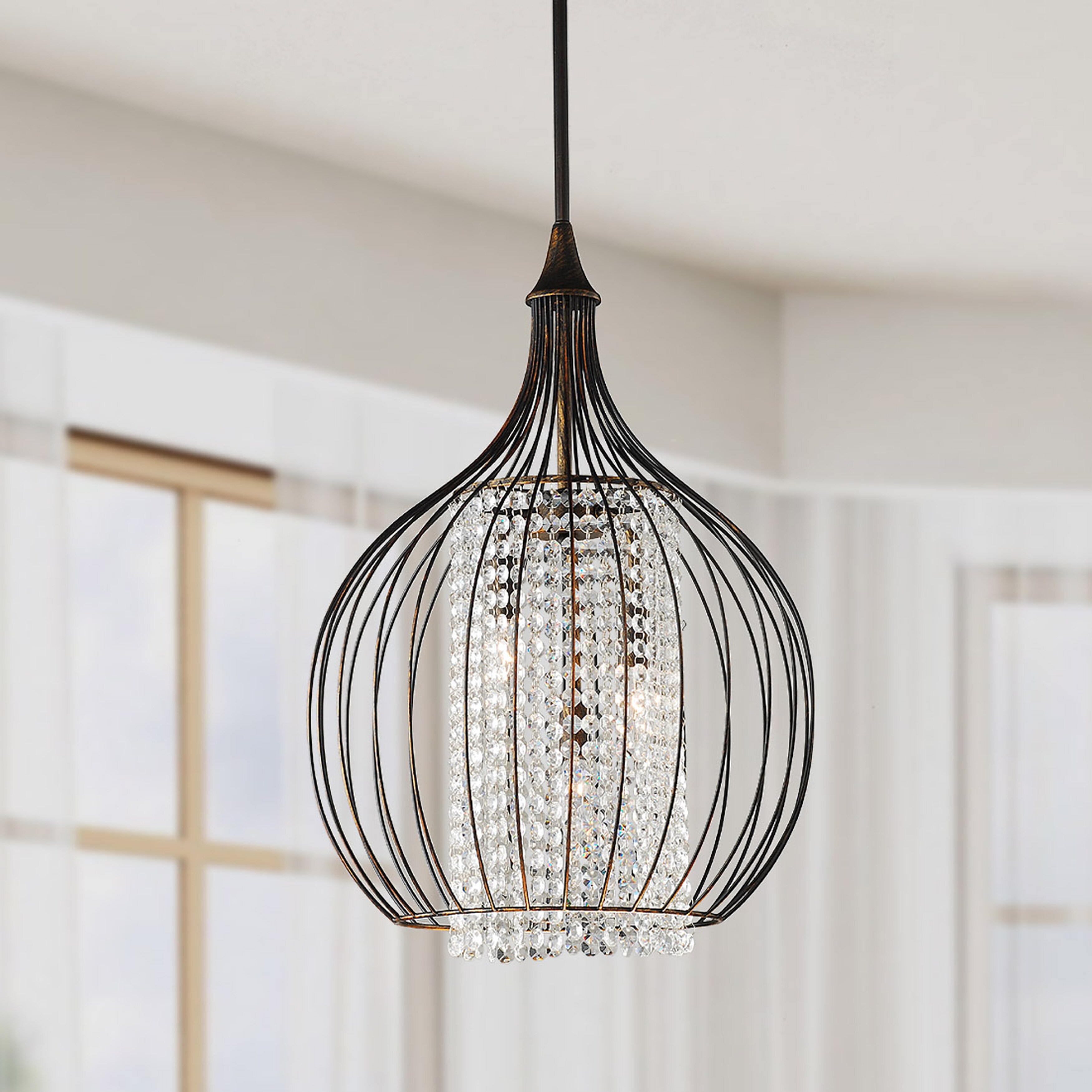 Indoor 3-light Copper/ Crystal Pendant Chandelier - Chandeliers For Bedrooms by Overstock.com
