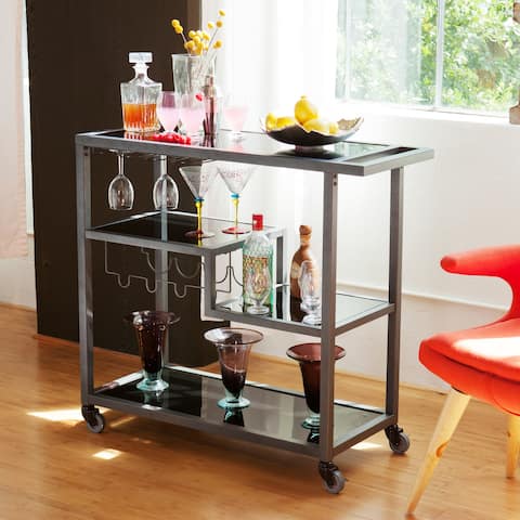 SEI Furniture Glenn Glass Top Grey Metal Bar Cart