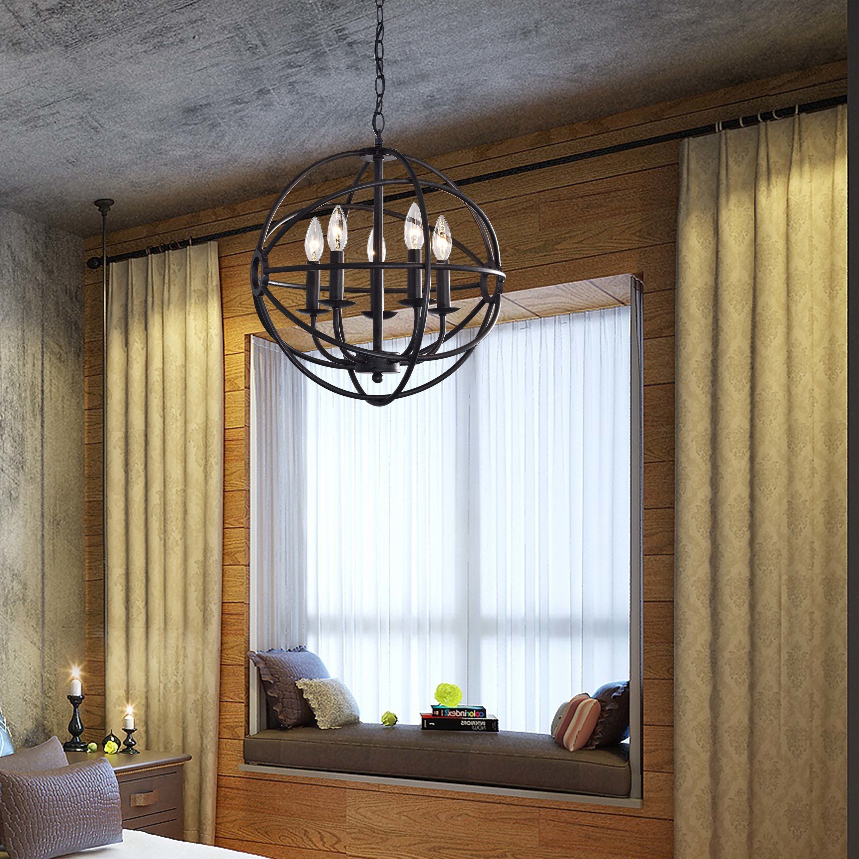 Benita 5-light Antique Black Metal Strap Globe Chandelier (Antique Bronze, 5-Light, Chandelier) - Chandeliers For Bedrooms by Overstock.com