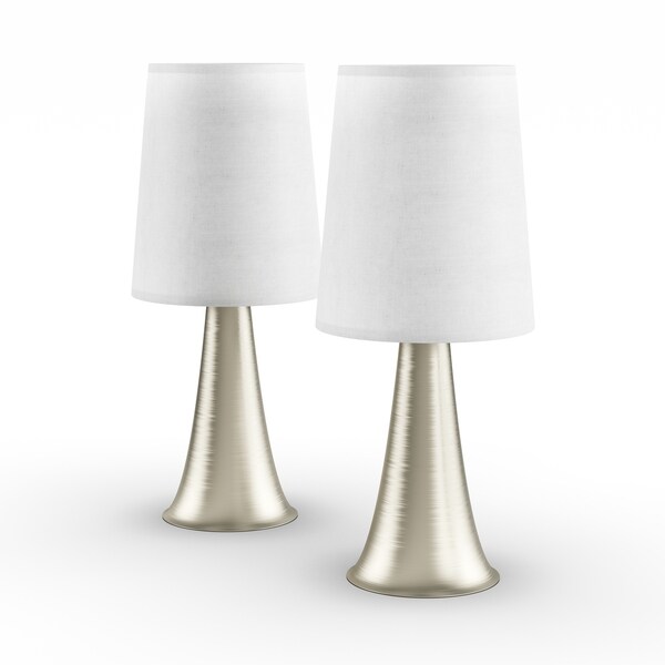 Porch & Den Delano St. Clair Mini Touch Table Lamp Set with Fabric Shades (Set of 2)