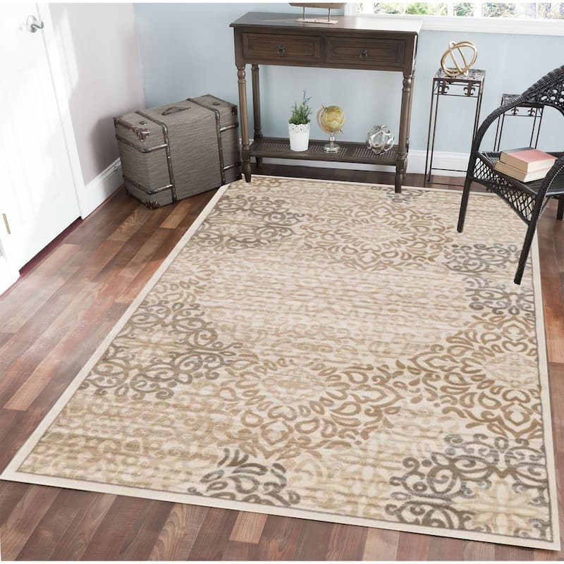 Admire Home Living Plaza Modern Abstract Damask Pattern Area Rug